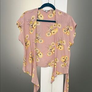 Madewell Pink Floral Wrap Blouse with Yellow Accents